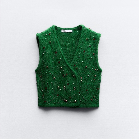 ZARA PEARL TRIM KNIT VEST 9598/374 294/020 - Picture 7 of 8